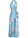 1960er Halter Farbblock Blumen Ärmellos Jumpsuit