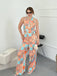 1960er Halter Farbblock Blumen Ärmellos Jumpsuit