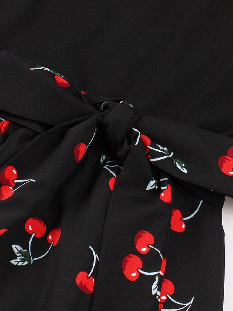 [Größentabelle] Schwarz 1950er Red Kirsche Patchwork Swing Kleid