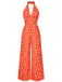 [Vorverkauf] Orange 1960er Blumen Rückenfrei Jumpsuit