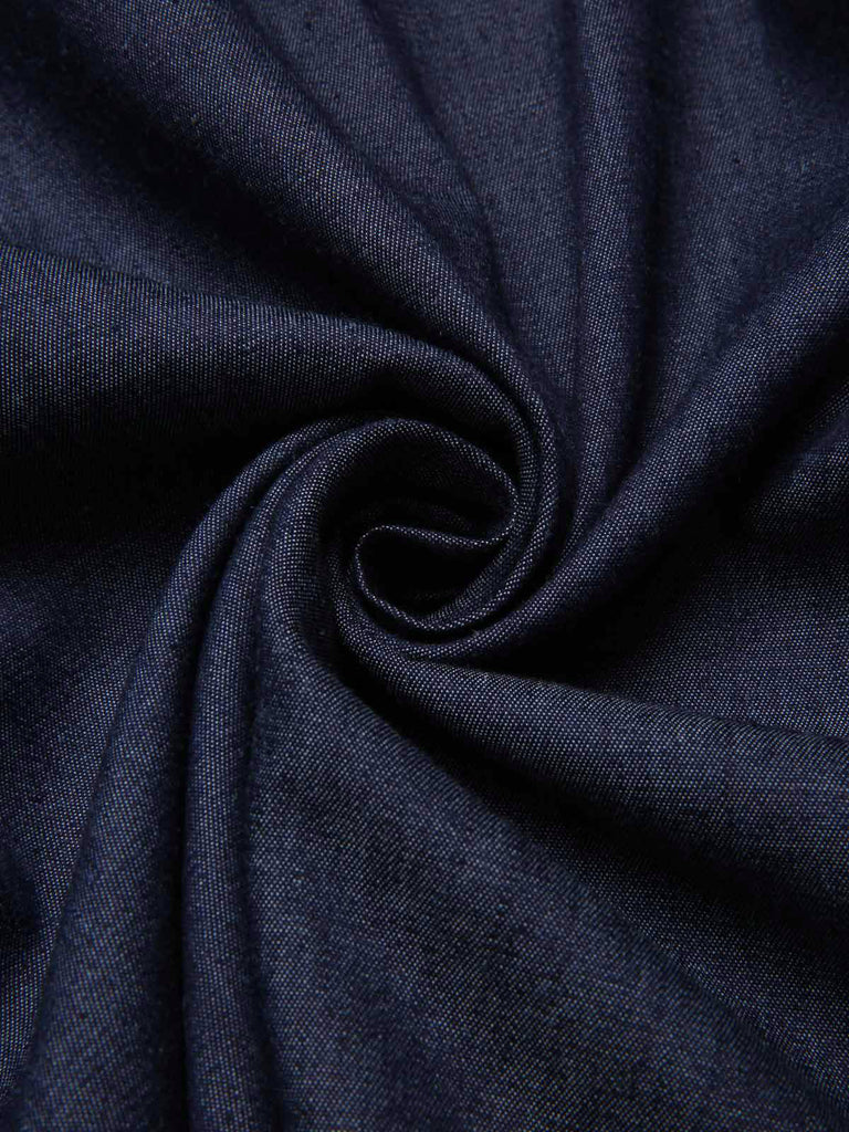 [Vorverkauf] 2PCS Blau 1940er Solide Revers Bluse & Gürtel Rock