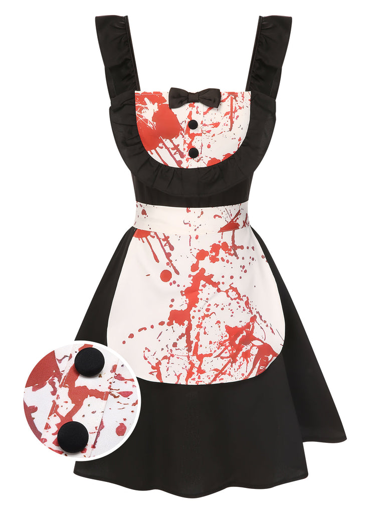 [Vorverkauf] Schwarz 1950er Blut Rüschen Bogen Kleid