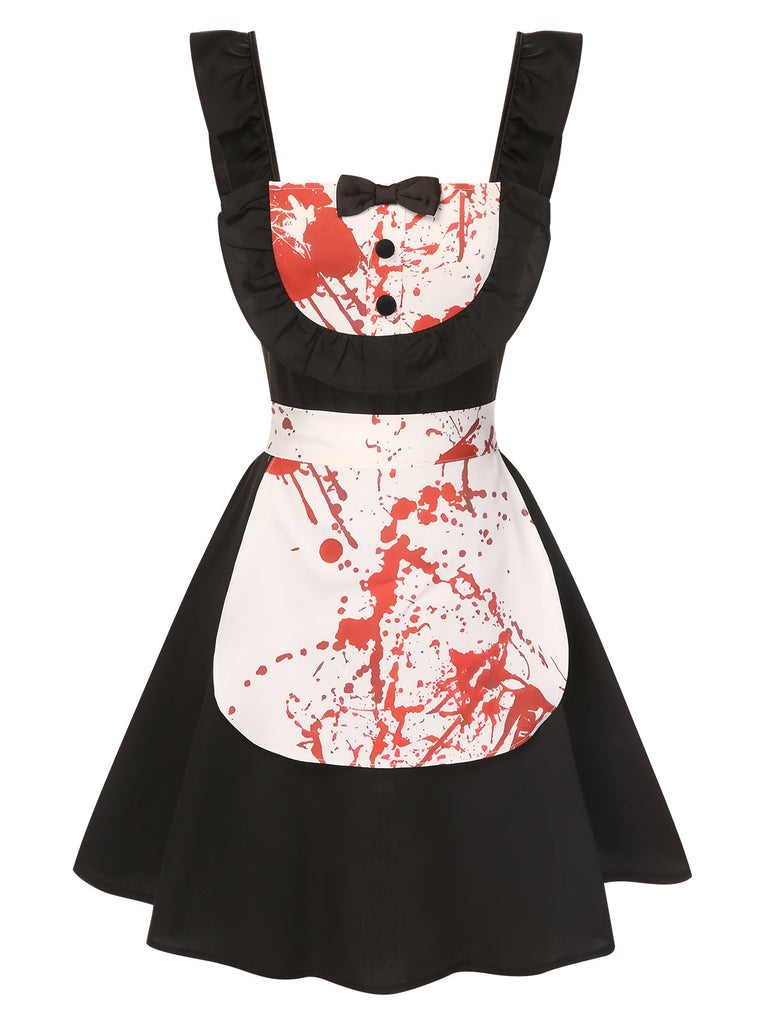 [Vorverkauf] Schwarz 1950er Blut Rüschen Bogen Kleid