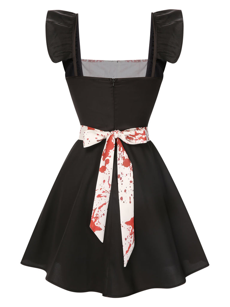 [Vorverkauf] Schwarz 1950er Blut Rüschen Bogen Kleid