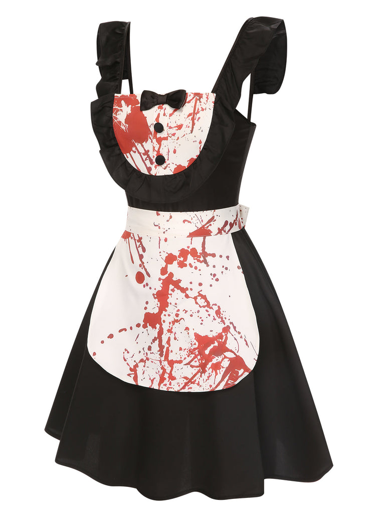 [Vorverkauf] Schwarz 1950er Blut Rüschen Bogen Kleid