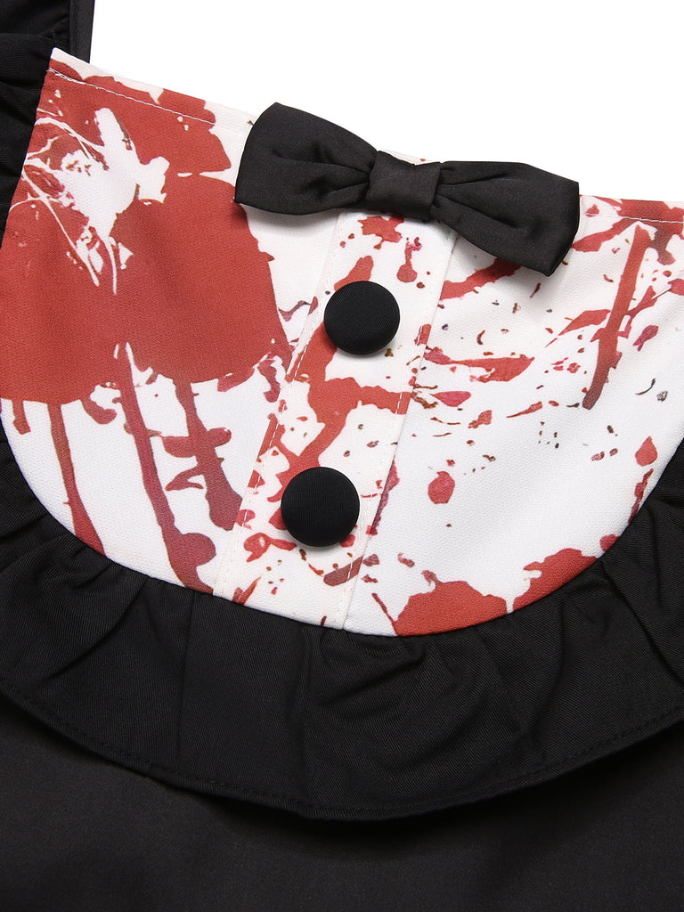 [Vorverkauf] Schwarz 1950er Blut Rüschen Bogen Kleid