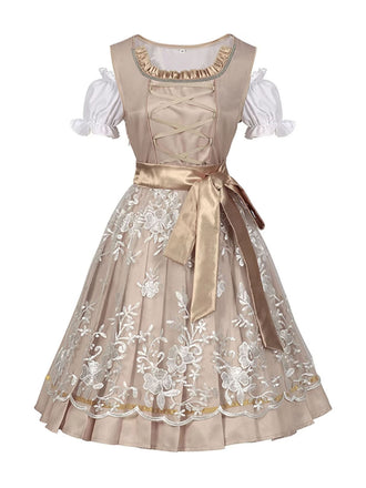 Sekt 1950er Oktoberfest Dirndl Puffärmel Top & Blumen Bogen Kleid