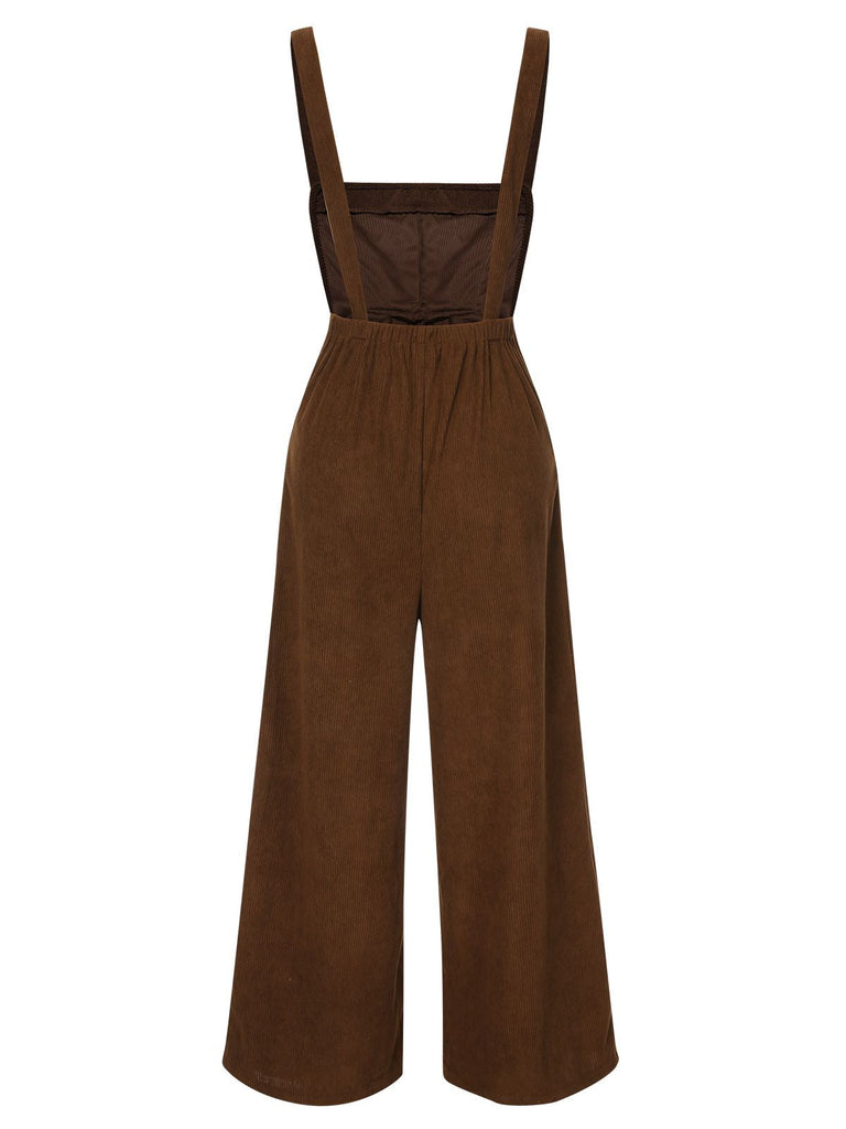 Braun 1930er Solide Cord Lätzchen Jumpsuit