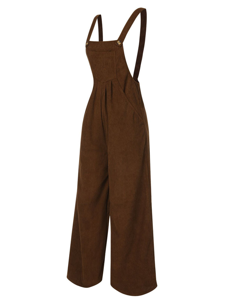 Braun 1930er Solide Cord Lätzchen Jumpsuit