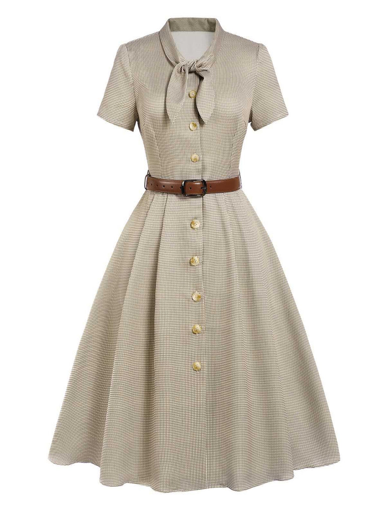 Braun 1940er Kleines Fensterkaro Plaid Kleid