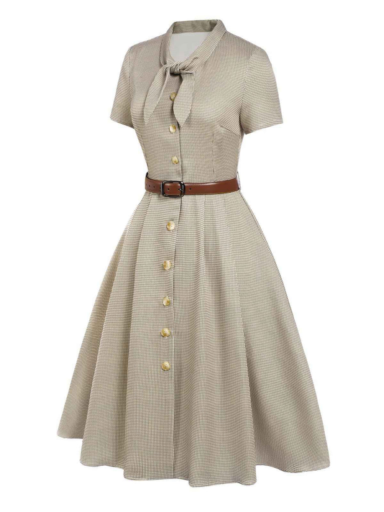 Braun 1940er Kleines Fensterkaro Plaid Kleid