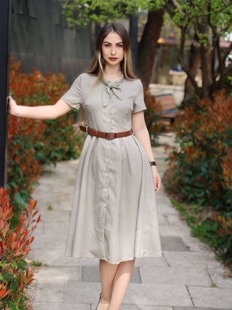 Braun 1940er Kleines Fensterkaro Plaid Kleid