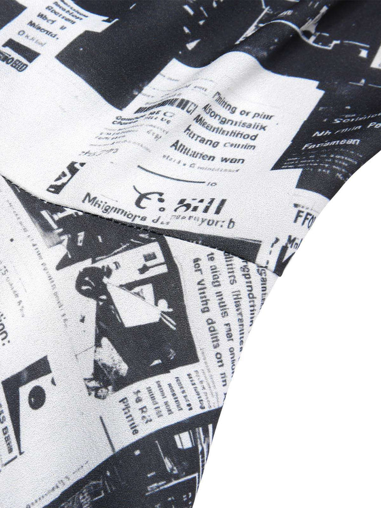 Grau 1970er Spaghetti Träger Zeitung Kleid