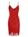 Red 1920er Spaghetti Träger Sequin Fringe Kleid