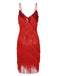 Red 1920er Spaghetti Träger Sequin Fringe Kleid