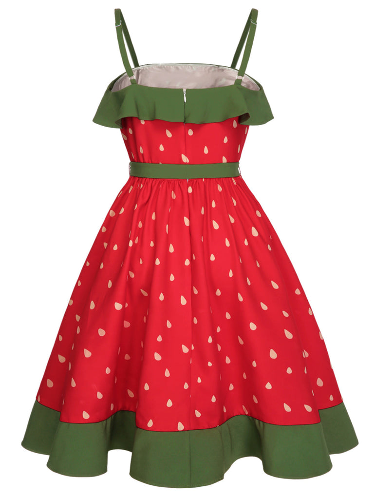 [Vorverkauf] [Übergröße] Rotes 50er Kleid mit Erdbeeren und Rüschen