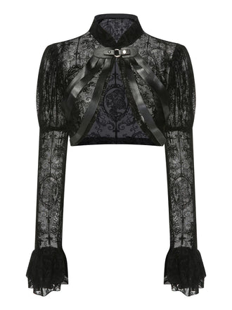 Schwarz 1960er Halloween Spitze Gotisch Knopf Top