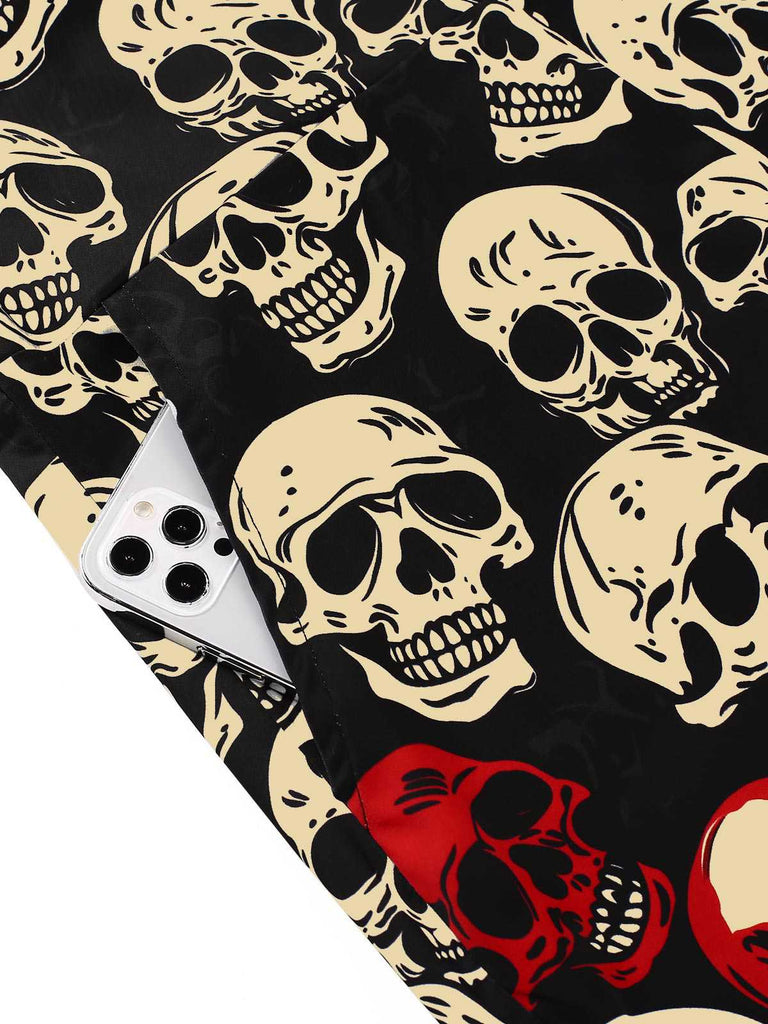 [Vorverkauf] Schwarz 1960er Halloween Totenkopf Gerüschter Saum Romper