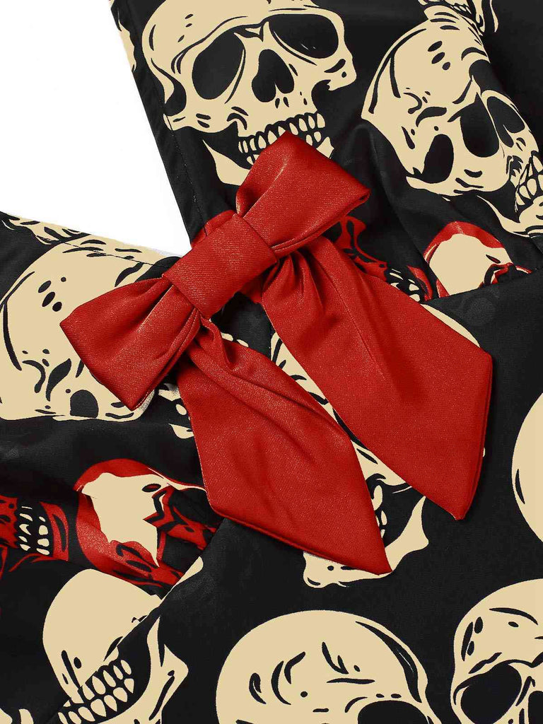 [Vorverkauf] Schwarz 1960er Halloween Totenkopf Gerüschter Saum Romper