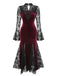 Weinrot 1930er Gothic Hexen Vampir Spitze Langarm Meerjungfrauenkleid