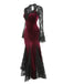 Weinrot 1930er Gothic Hexen Vampir Spitze Langarm Meerjungfrauenkleid