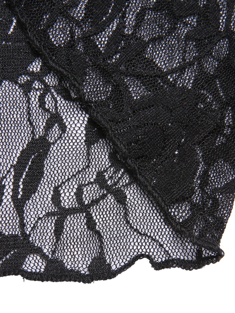 Weinrot 1930er Gothic Hexen Vampir Spitze Langarm Meerjungfrauenkleid