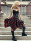 Schwarz 1970er Gingham Plaid Schaukelkragen Kleid