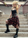 Schwarz 1970er Gingham Plaid Schaukelkragen Kleid