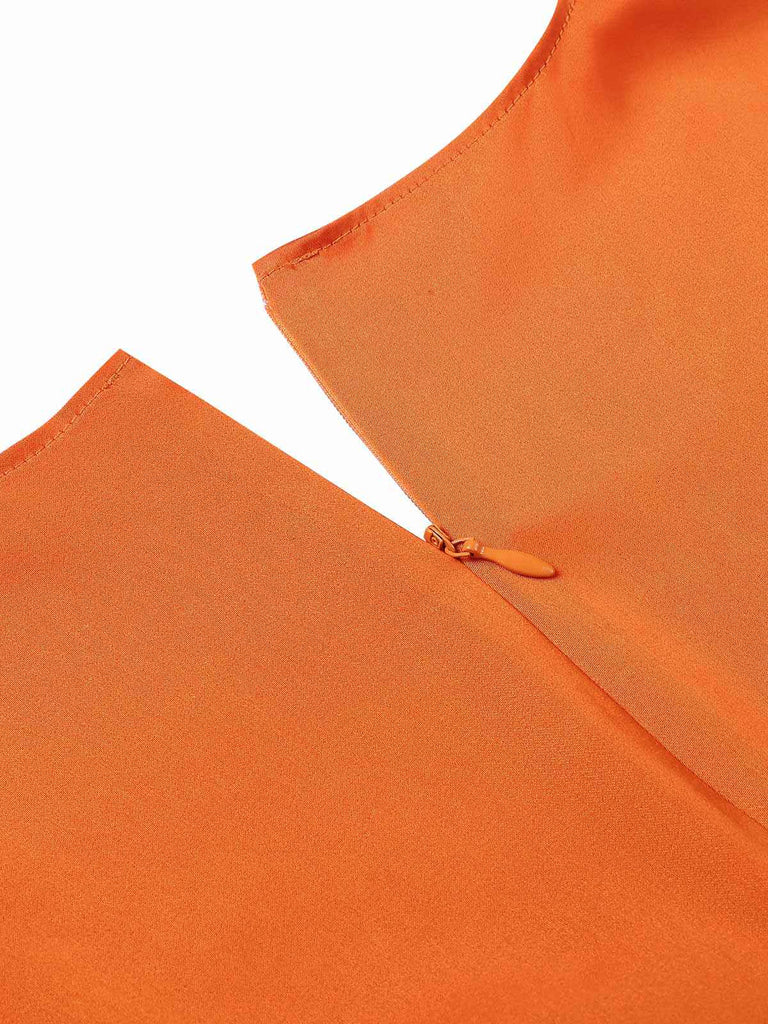 Orange 1950er Kürbis Gesicht Herzförmiger Hals Kleid