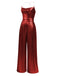 Disco outfit Metallic Gold 1980er Wasserfallkragen Spaghetti Träger Jumpsuit