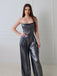 Disco outfit Metallic Gold 1980er Wasserfallkragen Spaghetti Träger Jumpsuit