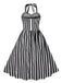Schwarz 1950er Vertical Streifen Halter Kleid