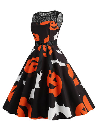 1950er Halloween Spitze Patchwork Sleeveless Kleid