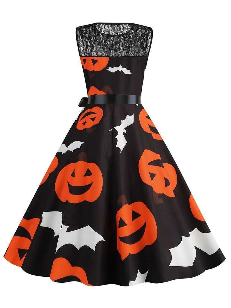 1950er Halloween Spitze Patchwork Sleeveless Kleid