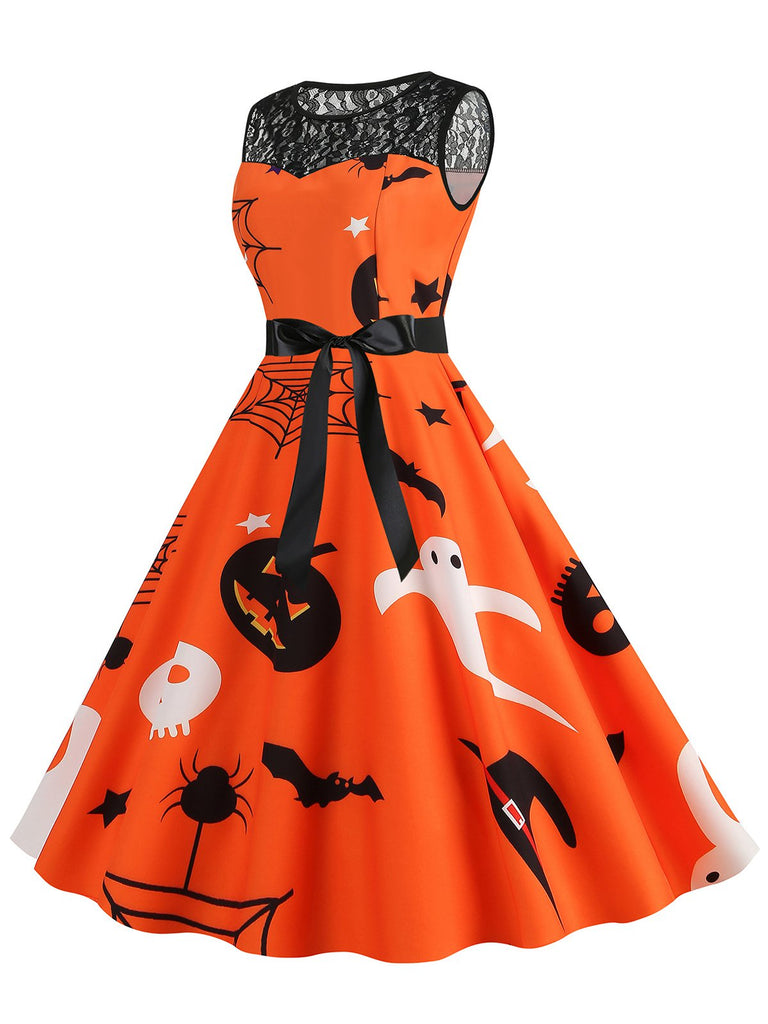 1950er Halloween Spitze Patchwork Sleeveless Kleid