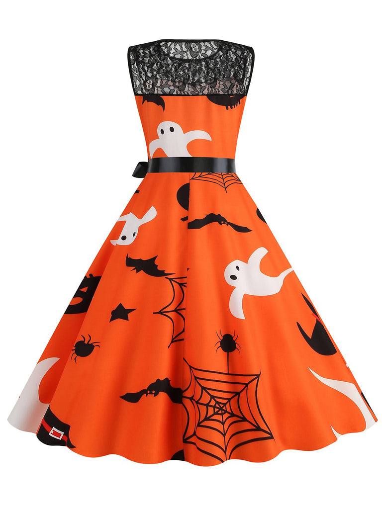 1950er Halloween Spitze Patchwork Sleeveless Kleid