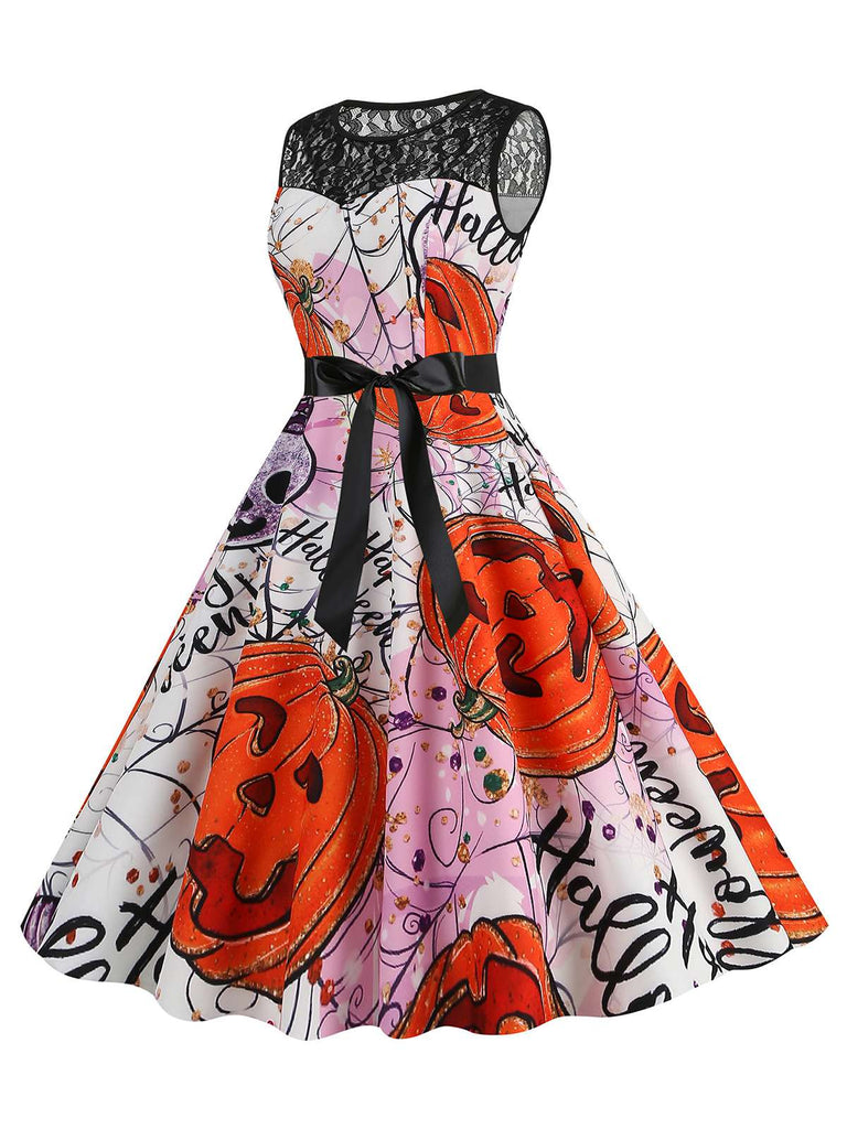 1950er Halloween Spitze Patchwork Sleeveless Kleid
