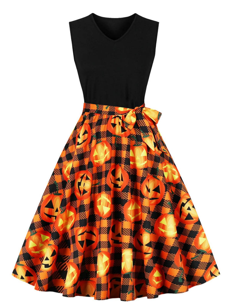 1950er Halloween Patchwork Gürtel Swing Kleid