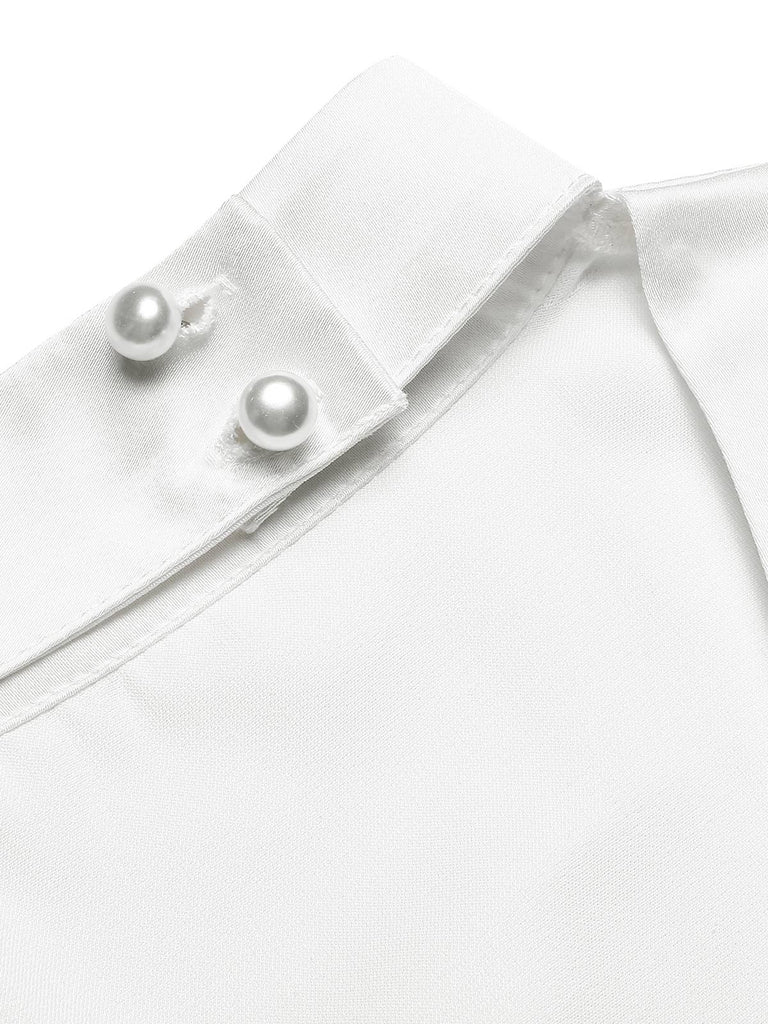 [Vorverkauf] Grün 1940er Rundhals Satin Puffärmel Bluse