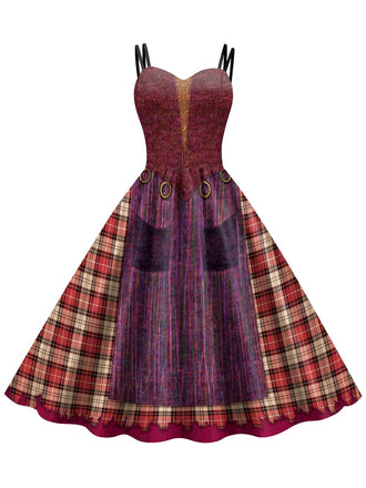 1950er Halloween Hocus Pocus Kostüm Plaid Doppelträger Kleid