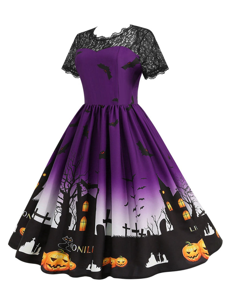 1950er Halloween Spitze Patchwork Kurze Ärmel Kleid