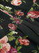 Schwarz 1930er Quadratischer Hals Rüschen Blumen Kleid