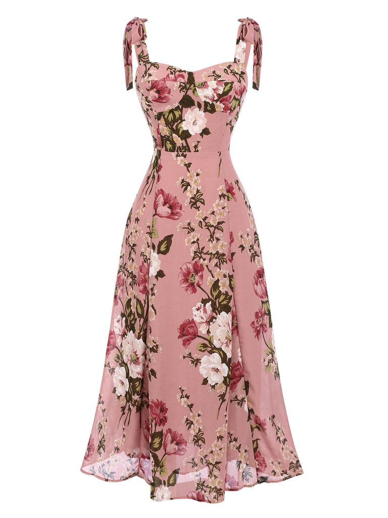 Rosa 1940er Blumen Schnürung Kleid