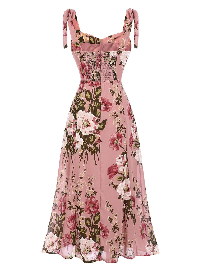 Rosa 1940er Blumen Schnürung Kleid