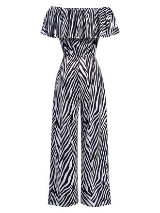 Schwarz&Weiß 1930er Schulterfrei Zebrastreifen Jumpsuit