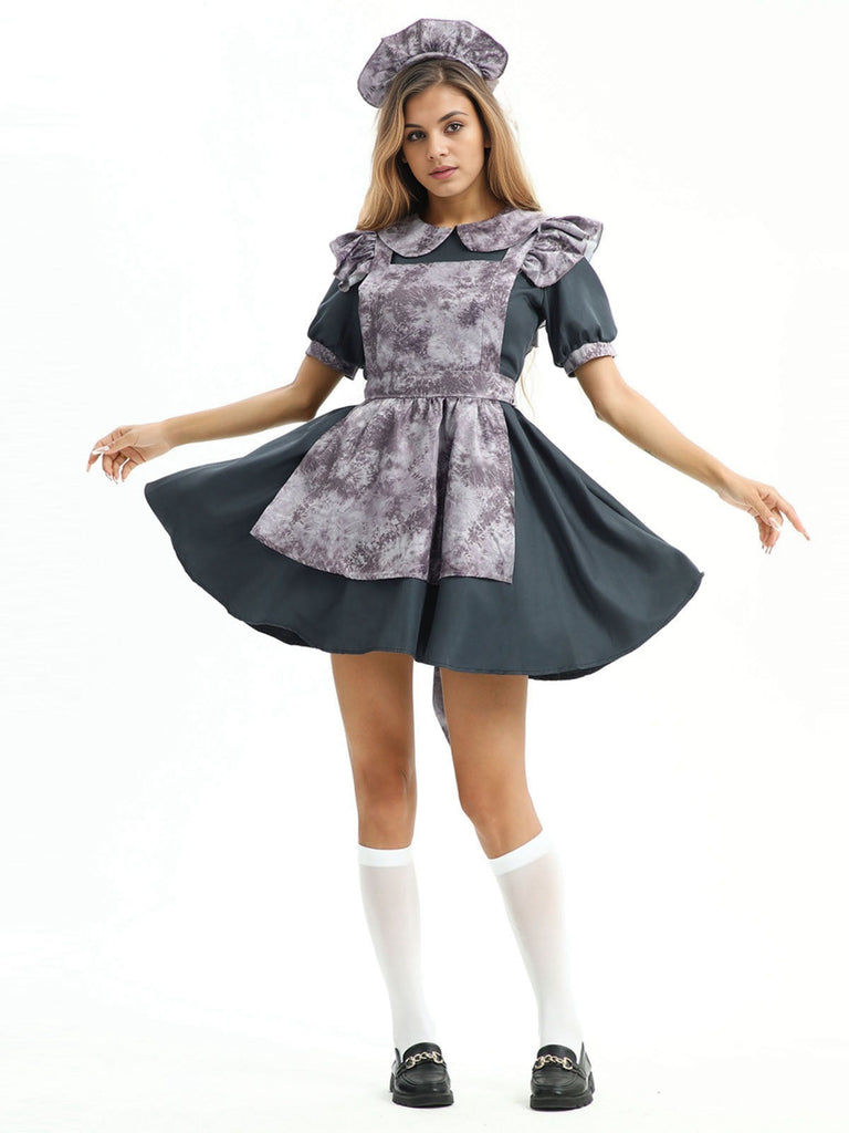 Lila 1950er Halloween Meliertem Aufdruck Kleid