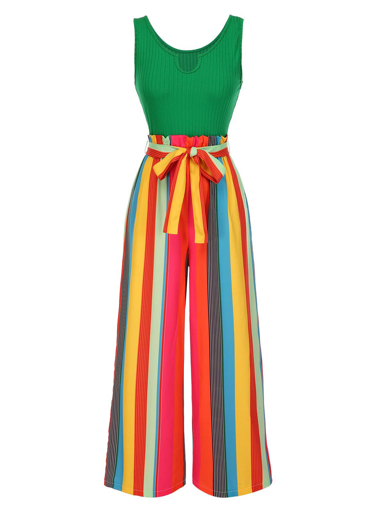 Schwarz 1950er Streifen Gestrickt Mit Gürtel Jumpsuit