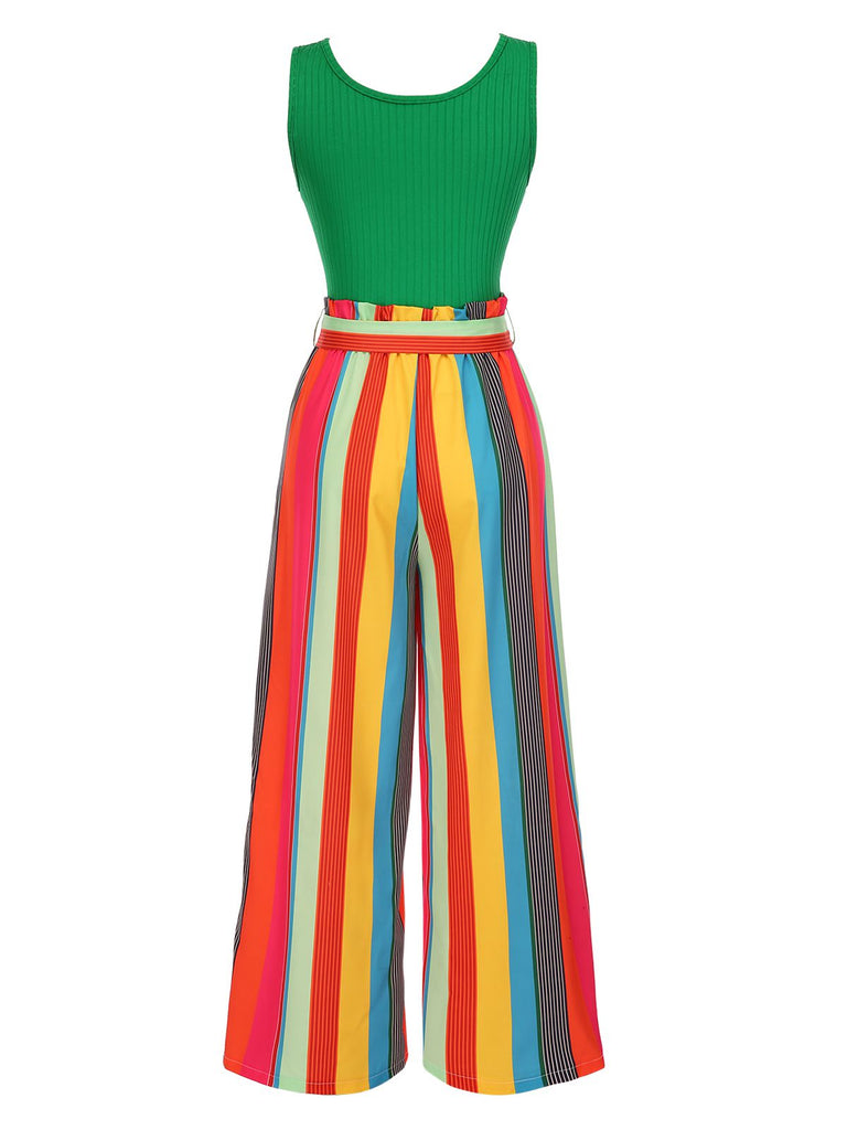 Schwarz 1950er Streifen Gestrickt Mit Gürtel Jumpsuit
