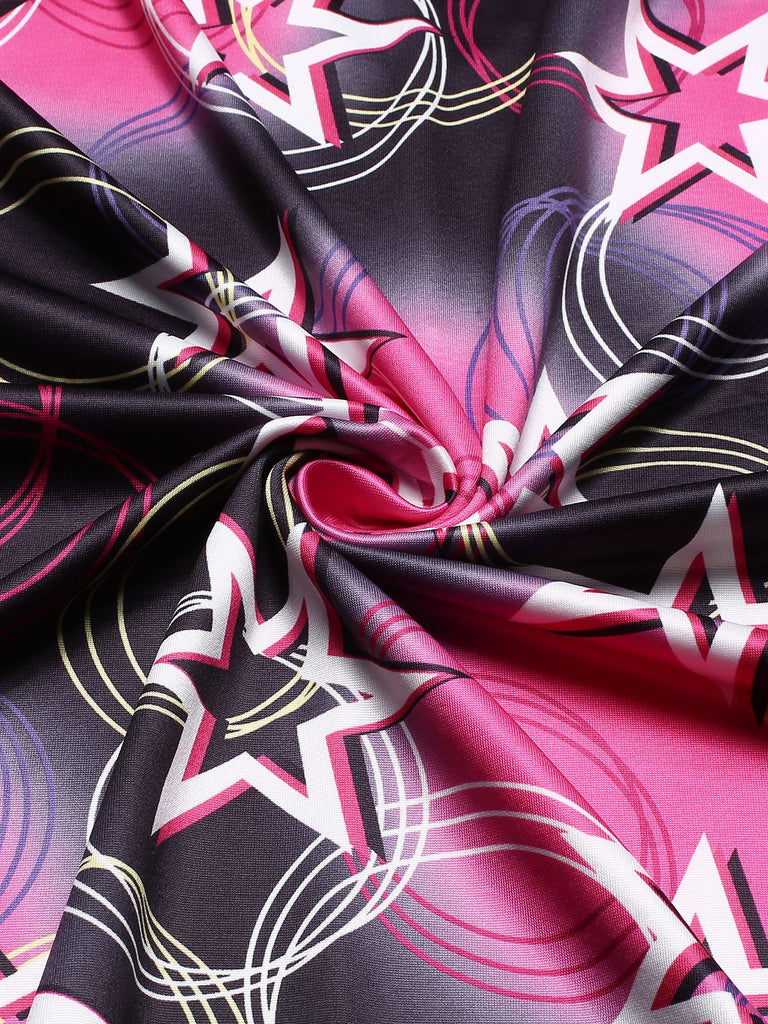 Multicolor 1960er Disco Hippie Stil Sterne Schal Kleid