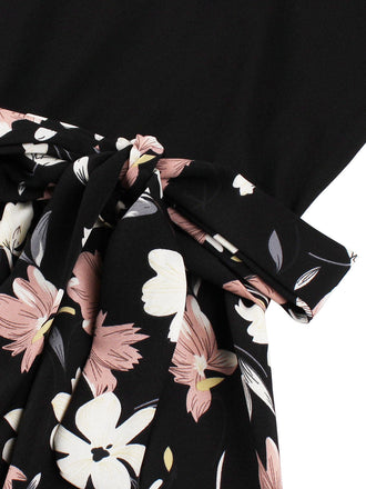 Multicolor 1950er Spitze Patchwork Blumen Ärmelloses Kleid